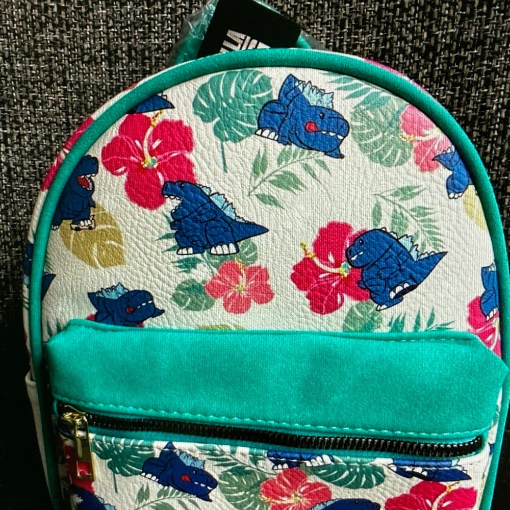 Kong Teal & White Mini Backpack with Blue Dinosaur & Pink Floral Print